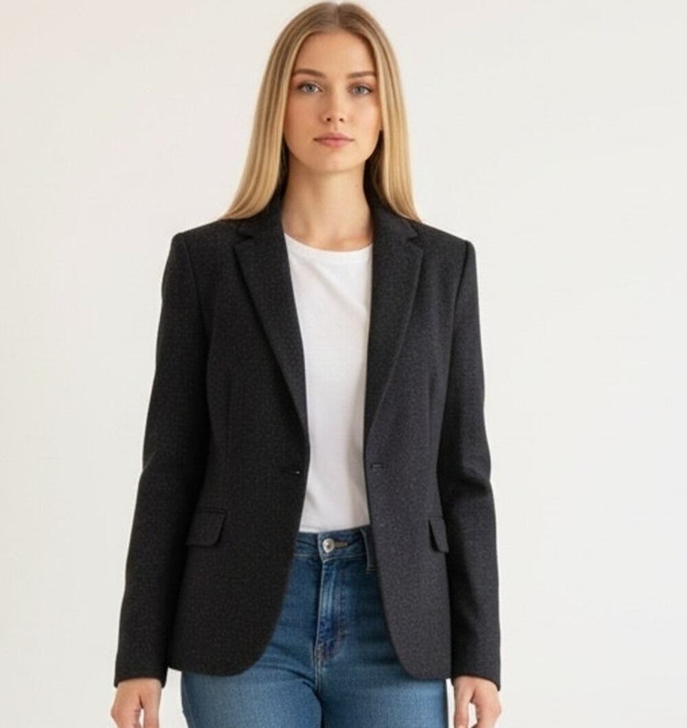 Zadig & Voltaire Black Wool Blend Blazer 36 Metallic Shimmer Gold Buttons